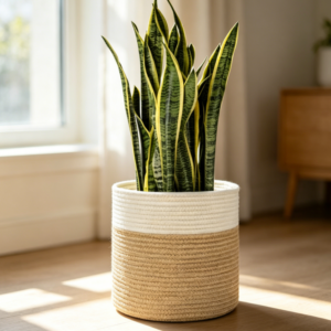 Jute Spliced Cotton Rope Planter Basket with Handle