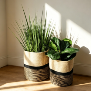 Medium 28 cm Round Rope Plant Basket for Floor