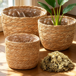 3 Pack Seagrass Plant Basket with Artificial Moss